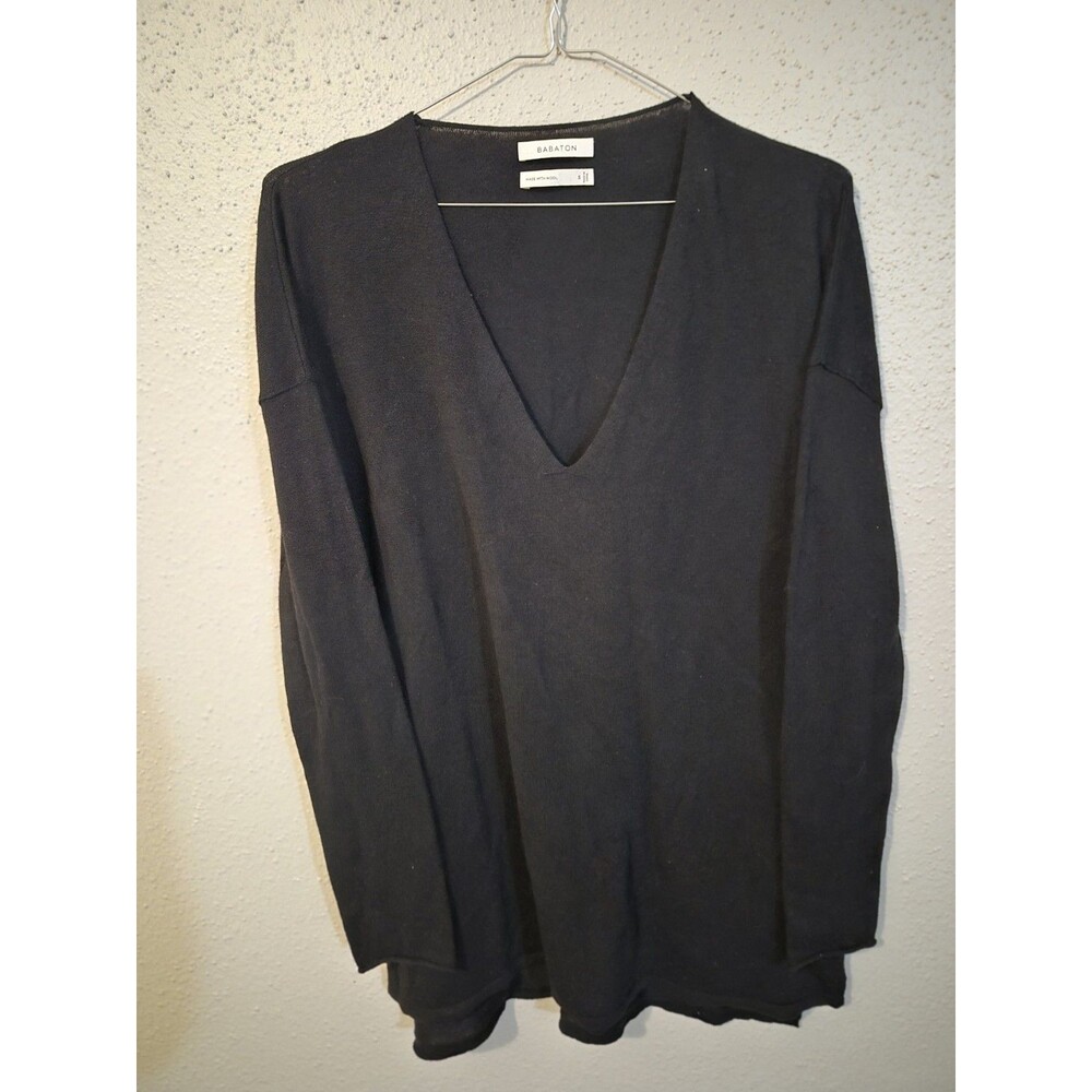 Artizia Babaton with Linen Wool Blend Black V-Neck Sweater S Minimalist Luxury